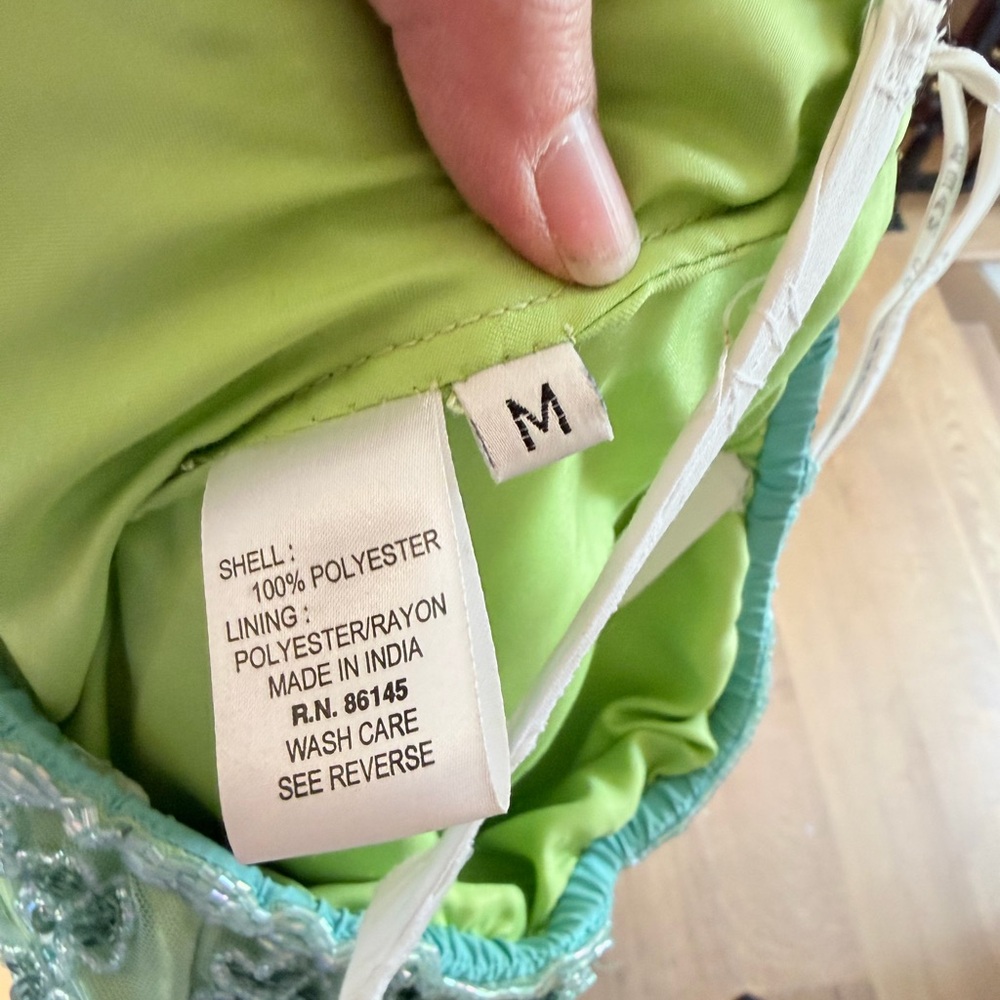 Elegant Green Aqua Beaded Evening Dress - Picture 13 of 14